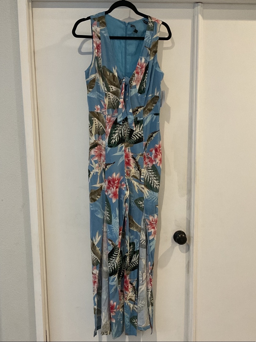 Guess Light Blue Floral Tie-Front Jumpsuit